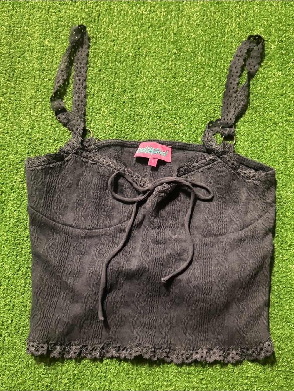 Betsey Johnson Black Lace-Trim Camisole Tank Top
